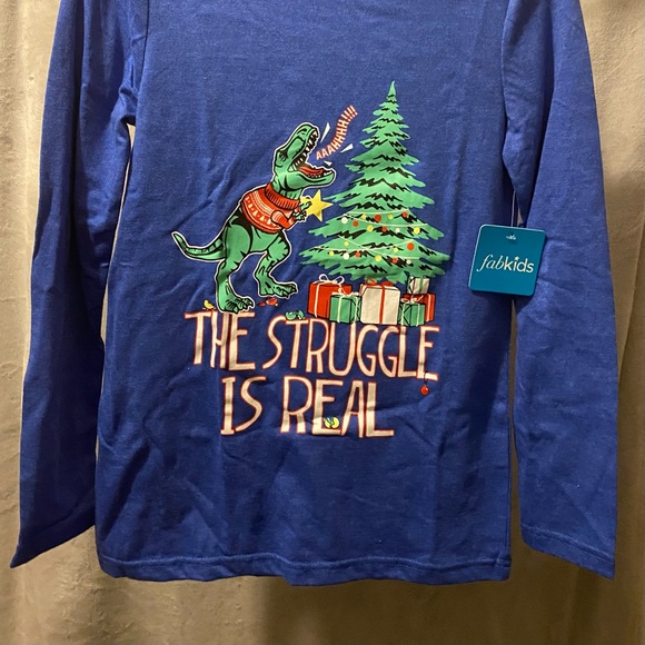 T-Rex Dinosaur Christmas LS T-Shirt Youth - Picture 4 of 5